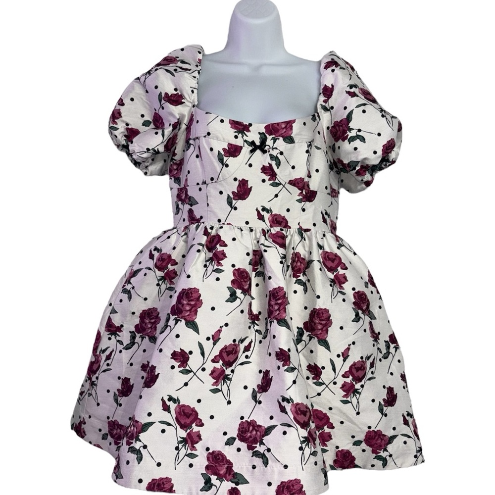 For Love And Lemons Rose Print Mini Dress - White and Red